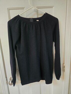 Vtg Hadley 100% Cashmere Zipper Back Sweater Bishop Sleeve Black Women M